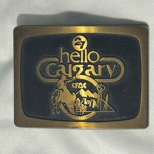 Vintage Brass “Hello Calgary” CFAC Distressed Belt Buckle Diecast